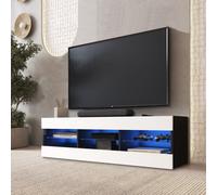 Komodee Meuble TV Tivoli A1 Blanc/Noir 140x40,5x35,5 cm | Banc TV Tivoli, Blanc Noir, Largeur 140 cm x Hauteur 40,5 cm x Profondeur 35,5 cm, LED Bleues, pour Salon, Chambre