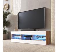 NOUVEAU komodee Meuble TV Tivoli RTV 140, Noir Blanc Chêne Wotan, LED Option
