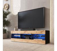 Komodee Meuble TV Tivoli A1 Wotan/Noir 140x40,5x35,5 cm | Banc TV Tivoli, Wotan Noir, Largeur 140 cm x Hauteur 40,5 cm x Profondeur 35,5 cm, LED Bleues, pour Salon, Chambre