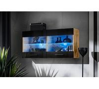 NOUVEAU komodee Savona Vitrine Armoire Mural, Blanc Noir Bois, LED