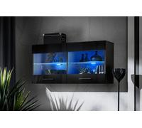 NOUVEAU komodee Savona Vitrine Armoire Mural, Blanc Noir Bois, LED