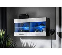 NOUVEAU komodee Savona Vitrine Armoire Mural, Blanc Noir Bois, LED