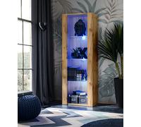 NOUVEAU komodee Tivoli Vitrine, Blanc Noir Chêne Bois, Étagères en verre, LED