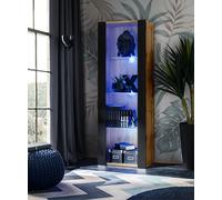 Komodee Vitrine Tivoli - Noir/Bois naturel - 3 étagères en verre - sans LED - 55x159x35 cm