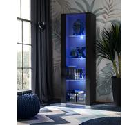 NOUVEAU komodee Tivoli Vitrine, Blanc Noir Chêne Bois, Étagères en verre, LED