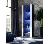 NOUVEAU komodee Tivoli Vitrine, Blanc Noir Chêne Bois, Étagères en verre, LED