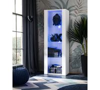 NOUVEAU komodee Tivoli Vitrine, Blanc Noir Chêne Bois, Étagères en verre, LED