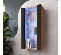 Vitrine Armoire Murale Komodee TIVOLI - sans LED - Noir et Bois naturel - Facades en Mat - 50 x 100 x 29 cm