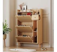 Nouveau meuble à chaussures en bois en rotin épaissi et design moderne - pour entrées étroites - 3 portes et 1 tiro