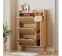 Nouveau meuble à chaussures en bois en rotin épaissi et design moderne - pour entrées étroites - 3 portes et 1 tiro