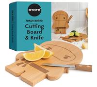 NOUVEAU! OTOTO - Ninja Board - Petite planche à découper bois et couteau - Cadeau cuisine pour couper les fruits et les légumes; planche en bois et couteau en acier inoxydable - 25,4 x 17,8 x 1,5 cm