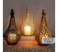 Nouveau photophore décoratif creux en forme de courge amère, photophore en fer forgé de style marocain, design floral creux doré rétro. Parfait pour les maisons, les cours, les jardins, les villas, le