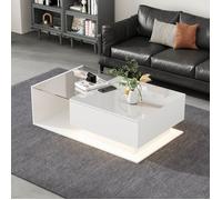 Nouveau Premium sense highlight table basse blanche 100x50x32 cmΔ avec plateau en verre et tiroirs résistant aux rayures avec