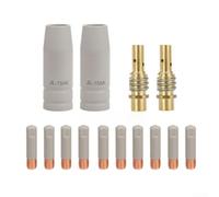 Nouveau revêtement Mb-15ak Buse de protection de soudage pour équipement Tig 15ak Mig Mag 0,8 mm 1,0 mm 1,2 mm Haute résistance à la chaleur Kit d'embouts en cuivre (14 pièces - 0,8 mm)