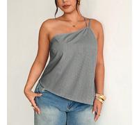 Nouveau Top d'Été Ajusté Col Asymétrique Ourlet Asymétrique Épaules Dénudées Double Bretelle Grande Taille Rayures Bleues et Blanches / Tenue Élégante pour Navette Bureau Lieu de Travail / Style Sirèn