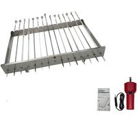 Nouveau tournebroche (universel), comprenant 15 brochettes en acier inoxydable avec différents moteurs (avec moteur USB 5V + batterie externe 10 000 mAh)