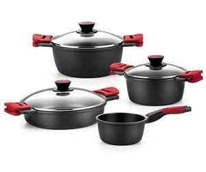 Nouveauté BRA | Batterie de 7 pièces en fonte d'aluminium avec revêtement antiadhésif, adaptée à tous les types de cuisinières, y compris les cuisinières à induction