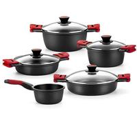 Nouveauté BRA | Batterie de cuisine antiadhésive en fonte d'aluminium, 9 pièces, avec poignées amovibles, sans PFOA, compatible avec tous les types de cuisinières et de fours