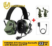 Nouveaux Casques Anti-Bruit Tactiques YHKEMA E70 2026 avec Adaptateur Rail ARC pour Casque et Adaptateur PTT Kenwood Brown set