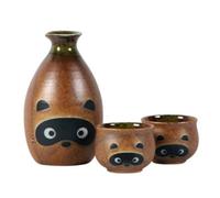 Nouveaux Japonais Service à saké W/2 Tasses Tanuki/Raton Laveur