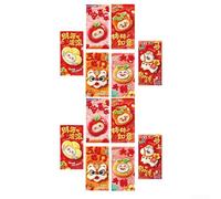 Nouvel An chinois pour paquets rouges Motif cheval brodé pour lai See 12pcs | Broderie cheval 2026, design rouge festif, peut contenir 2000 pour yuan, sceau de langue, lot de 12 pièces