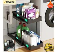 Nouvel Organisateur sous Évier à 2 Niveaux, Étagère Coulissante Extensible, Étagère Multifonctionnelle pour Cuisine et Salle de Bain, Organisateur de Placard Gain de Place H-Black