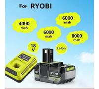 Nouvelle batterie au lithium puissante RYOBI 18V 6.0Ah 8.0Ah P104 P105 P107 P108 P109 à faible autodécharge, compatible avec tous les outils 18V 4Ah x2 - charge