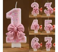 Nouvelle Bougie Chiffre Rose Pailletée pour Gâteau d'Anniversaire 0 1 2 3 4 5 6 7 8 9, Bougie Chiffre 3D pour Décoration de Gâteau d'Anniversaire 6