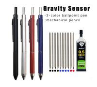 Nouvelle technologie capteur de gravité 4 en 1 stylo à bille multicolore stylo multifonction en métal 3 couleurs recharge de stylo à bille et crayon plomb 2pcs silver pen