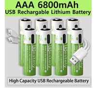Nouvelles batteries rechargeables au lithium AAA 1,5 V 6800 mAh, batterie Li-ion haute capacité USB AAA, 2000 cycles de charge, avec câble Type-C gratuit 32 pcs AAA Batteries