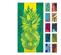 Nova Blue Serviette de Plage Ananas - Jaune et Vert avec Un Motif Tropical, Extra Large, XL (86,4 x 160 cm) Serviette de Plage Jaune avec Motif Unique en 100% Coton