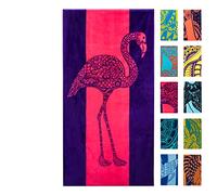 Nova Blue Serviette de Plage Flamant Rose et Violet avec Un Motif Mignon, Extra Large, XL (86,4 x 160 cm) absorbante et Portable, légère, Serviette de Plage Rose, 100% Coton