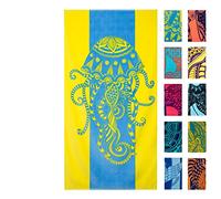 Nova Blue Serviette de Plage méduse - Couleurs Tropicales Bleu et Jaune avec Un Design Unique, Extra Large, XL (86,4 x 160 cm) 100% Coton
