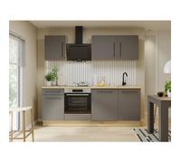 NOVACOOL - Bloc cuisine complète - Chêne / Gris foncé - 220 x 60 x 204 cm - Plan de travail inclus