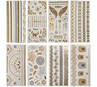 NOVAGO 8 planches de Tatouages éphémères, divers motif (Or et Argent, 21x10 cm)