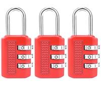 NOVAGO 3 Cadenas à Combinaison Rouge -Cadenas Métal Résistant Sécurité 3 Chiffres Réglable pour Valise, Casier, Sac de Sport, Voyage