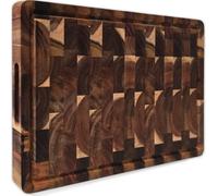 NOVAKI Planche à Découper Bois d’Acacia Naturel 40x30x2,5 cm - Bois de Bout pour Préserver le Fil des Couteaux, Double Face avec Rainure à Jus et Poignées Intégrées