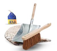 Novaliv 1 kit de pelle à poussière galvanisée en coco - Balayette et pelle - Set balayette et brosse - Balayette à main - Poils de coco - Balai en coco