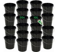 Novaliv 20 pièces Seau 10L noir avec graduation - Seau de nettoyage 10 litres ⌀ 28,5 cm Pratique et polyvalent avec graduation pour le ménage & le jardin idéal comme seau de ménage, seau à eau, seau d