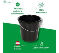 Novaliv 20 pièces Seau 5L noir avec graduation - Seau de nettoyage 5 litres ⌀ 22,5 cm Pratique et polyvalent avec graduation pour le ménage & le jardin idéal comme seau de ménage, seau à eau, seau d'e