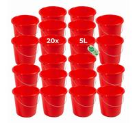 Novaliv 20 pièces Seau 5L rouge avec graduation - Seau de nettoyage 5 litres ⌀ 22,5 cm Pratique et polyvalent avec graduation pour le ménage & le jardin idéal comme seau de ménage, seau à eau, seau d'