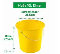 Novaliv 20 seaux 10L Jaune avec graduation - Seau de nettoyage 10 litres ⌀ 28,5 cm Pratique et polyvalent avec graduation pour le ménage & le jardin idéal comme seau de ménage, seau à eau, seau d'essu