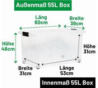 Novaliv 2x boîtes de rangement avec couvercle Grand 55L transparent Nestbar empilable avec fermeture à clip Boîtes à roulettes plastique BPA-free 61x40x32,5 cm