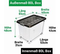 Novaliv 2x boîtes de rangement avec couvercle Grand 80L Anthracite emboîtable empilable avec fermeture à clip Boîtes à roulettes plastique BPA-free 61x40x45 cm