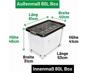 Novaliv 2x boîtes de rangement avec couvercle Grand 80L Anthracite emboîtable empilable avec fermeture à clip Boîtes à roulettes plastique BPA-free 61x40x45 cm