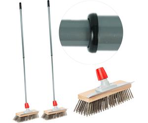 Novaliv 2x Brosse métallique robuste avec manche - Balai en acier avec manche télescopique, Elimination efficace de la mousse, Balai de rue, pour pavés & jardin, Balai en acier, Gratte-mousse, Balai à