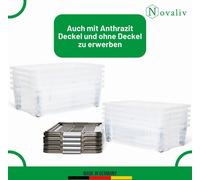 Novaliv 2x commode sous le lit avec roulettes 28L boîte de rangement couvercle transparent Nestbar empilable avec fermeture à clip caisse à roulettes BPA-free 61x40x17 cm