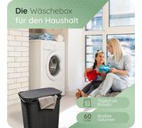 Novaliv 3 pièces rotin panier à linge avec couvercle 60L noir, Set seau à linge bac à linge moderne pour salle de bain linge sale, paniers à linge bac à linge sale collecteur panier