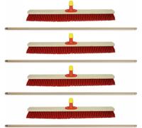Novaliv 4x balai de rue 80 cm avec manche en bois I Elaston rouge I Balai pour l'extérieur I Balai industriel de jardin avec manche Balai à neige Balai universel Balai d'écurie Balai d'hiver