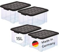 Novaliv 4x boîtes de rangement avec couvercle 15L anthracite Boîtes de rangement empilables Nestbar avec fermeture à clip Boîte en plastique BPA-free 41 x 29 x 20 cm